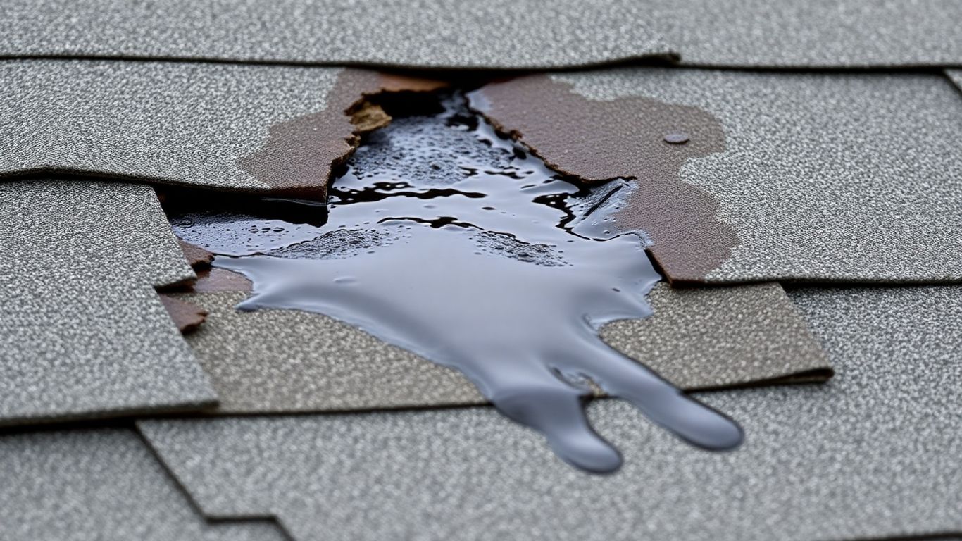 Roof leak with water dripping onto shingles.