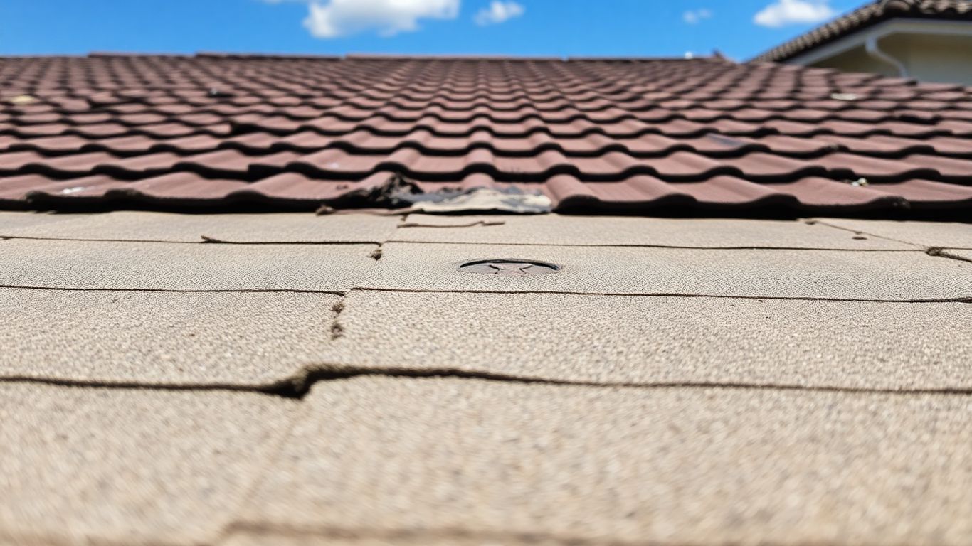 Damaged residential roof in sunny Kissimmee, Florida.